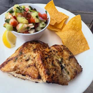 Grilled Halibut with ceviche and tortilla chips!!!